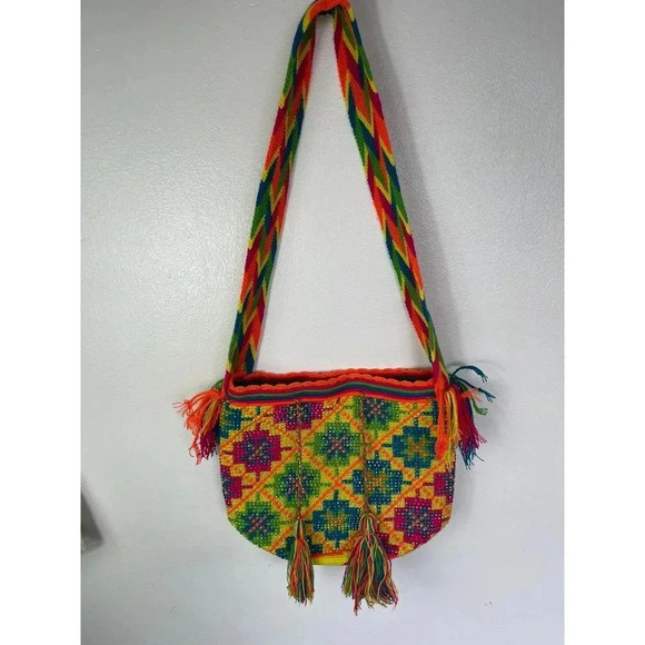 Aztec Crochet Crossbody Shoulder Messenger Bag Multicolor - Picture 3 of 12